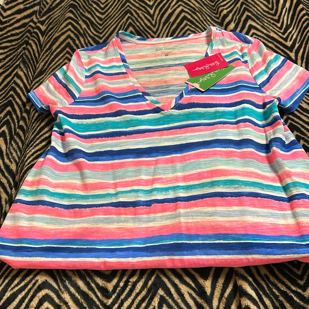 Lilly Pulitzer Size Small New With Tags Bright Sandy Shell Stripe Etta Top